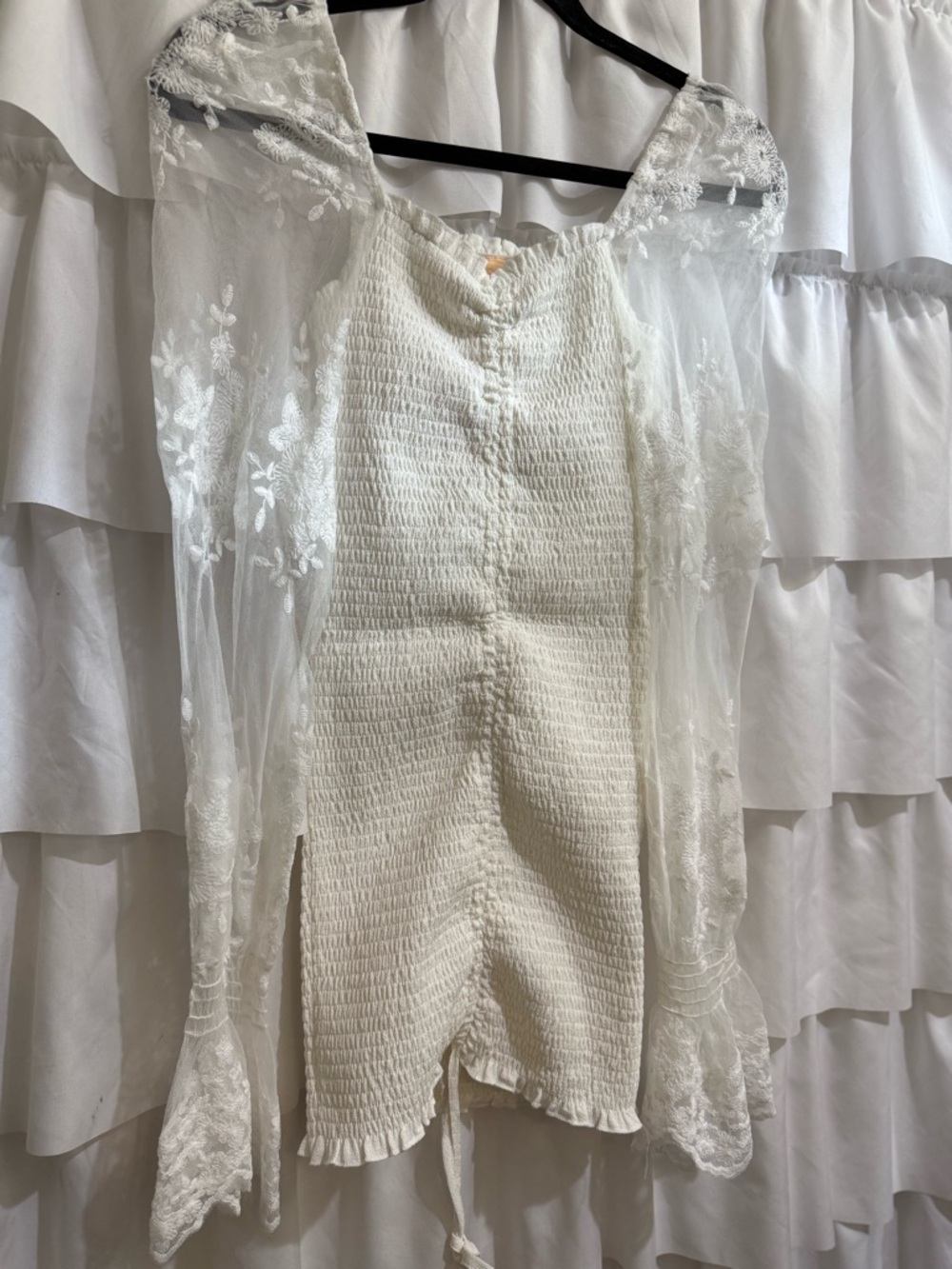 White Puff-Sleeve Ruched Mini Dress - Picture 3 of 10